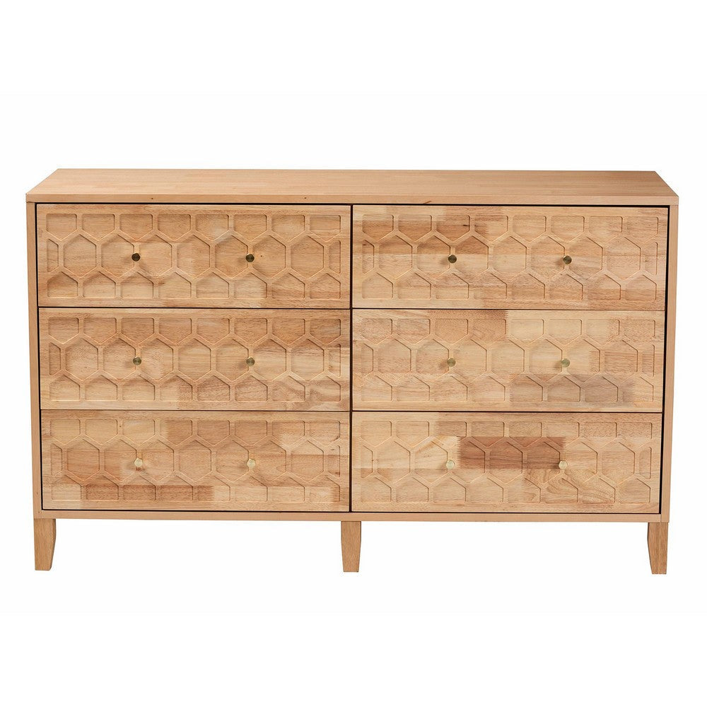 Baxton Studio Hosea Japandi Carved Honeycomb Natural 6-Drawer Dresser WHI-SW8000-61D6D-6DW-Natural-Dresser