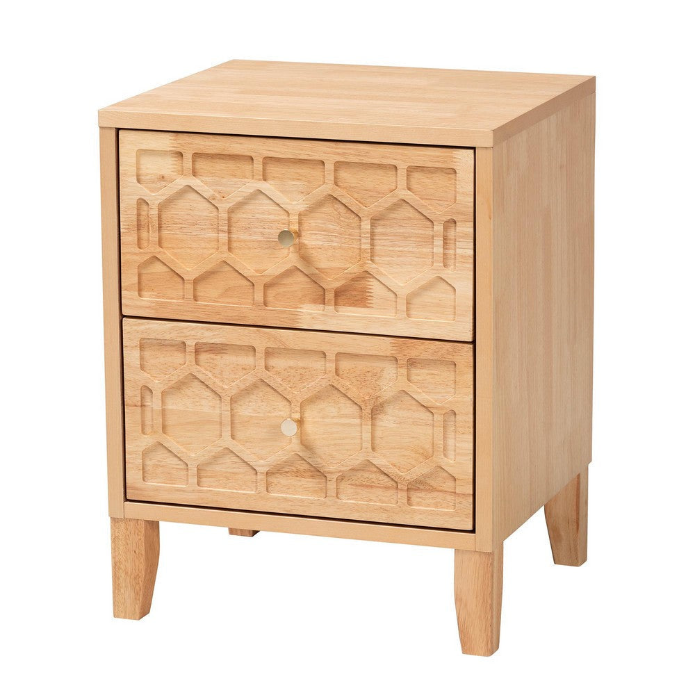 Baxton Studio Hosea Japandi Carved Honeycomb Natural 2-Drawer Nightstand WHI-SW8000-61NS2D-2DW-Natural-Nightstand