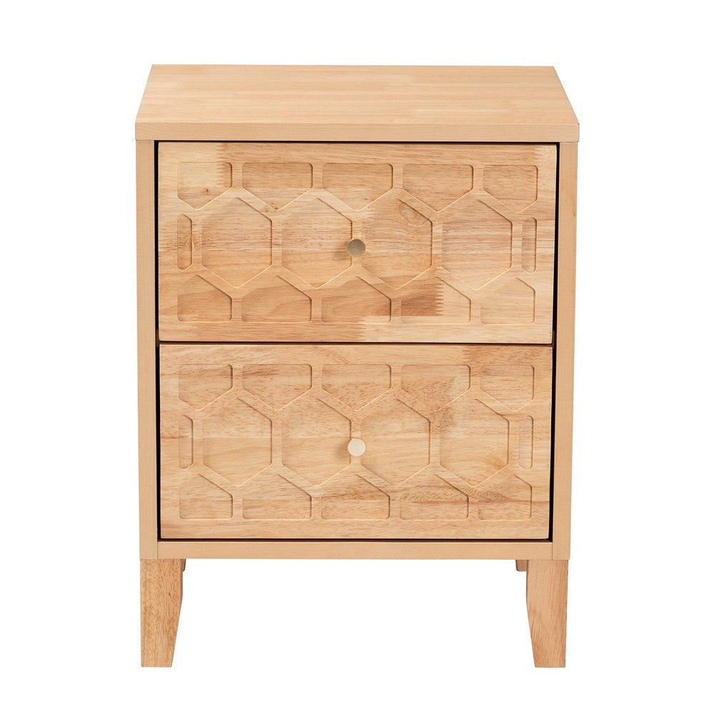 Baxton Studio Hosea Japandi Carved Honeycomb Natural 2-Drawer Nightstand WHI-SW8000-61NS2D-2DW-Natural-Nightstand