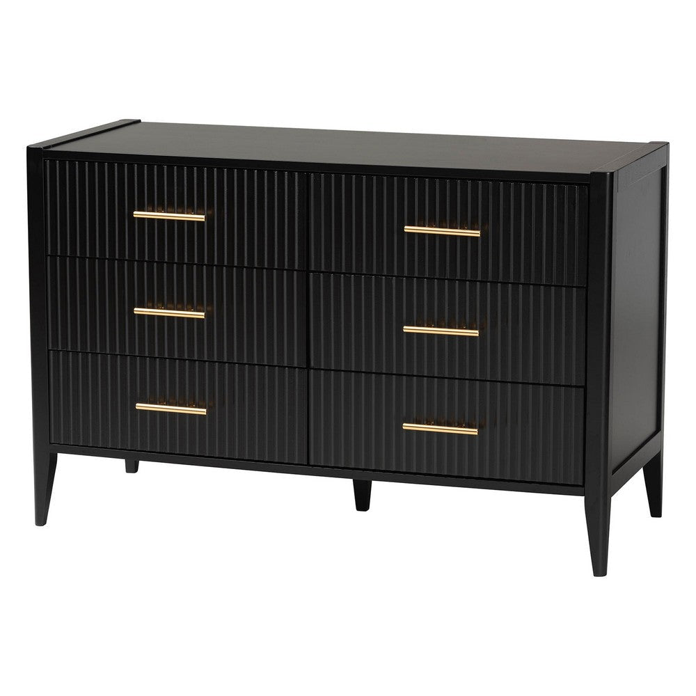 Baxton Studio Primrose Mid-Century Black Fluted Wood 6-Drawer Dresser WHI-SW8000-66D6D-6DW-Black-Dresser