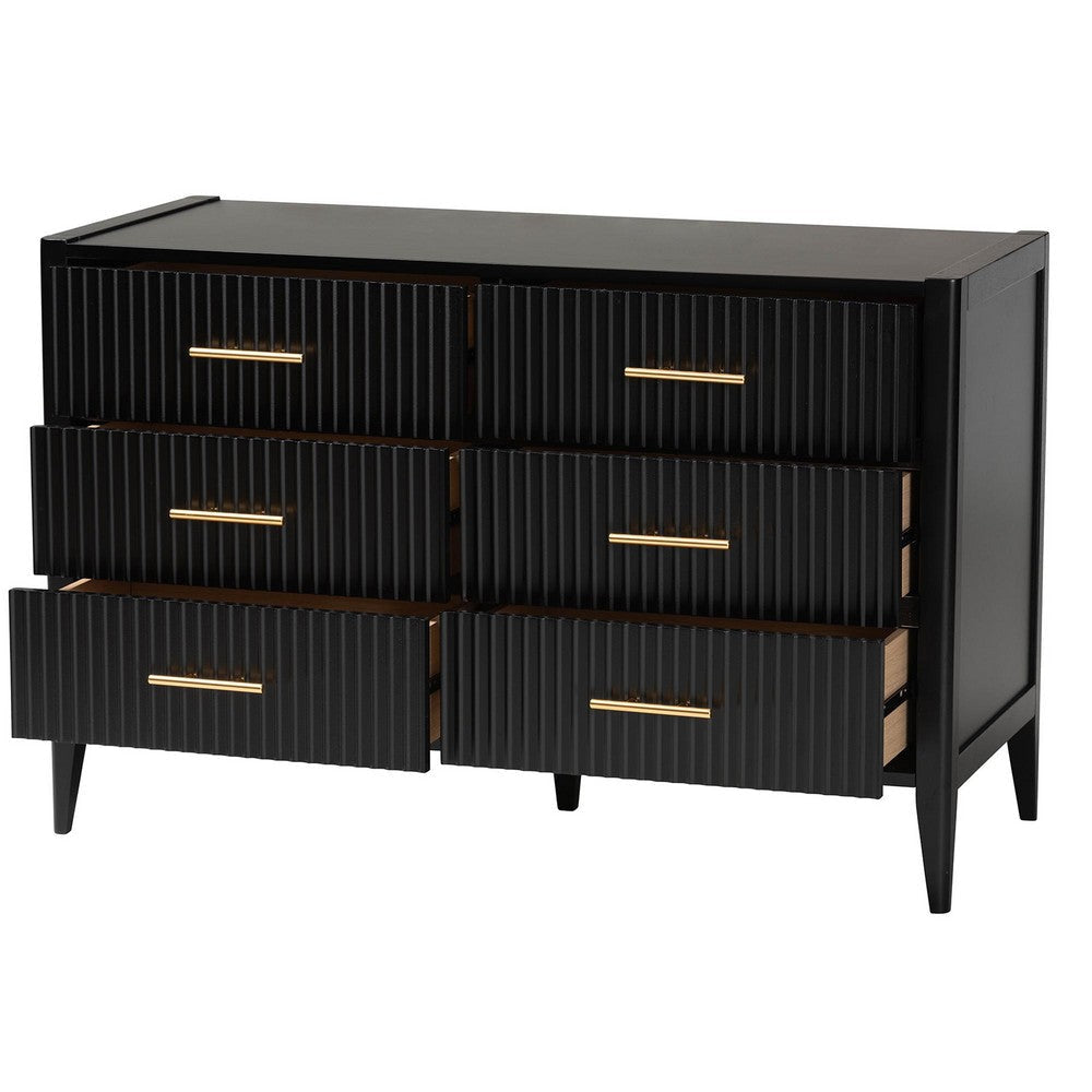 Baxton Studio Primrose Mid-Century Black Fluted Wood 6-Drawer Dresser WHI-SW8000-66D6D-6DW-Black-Dresser