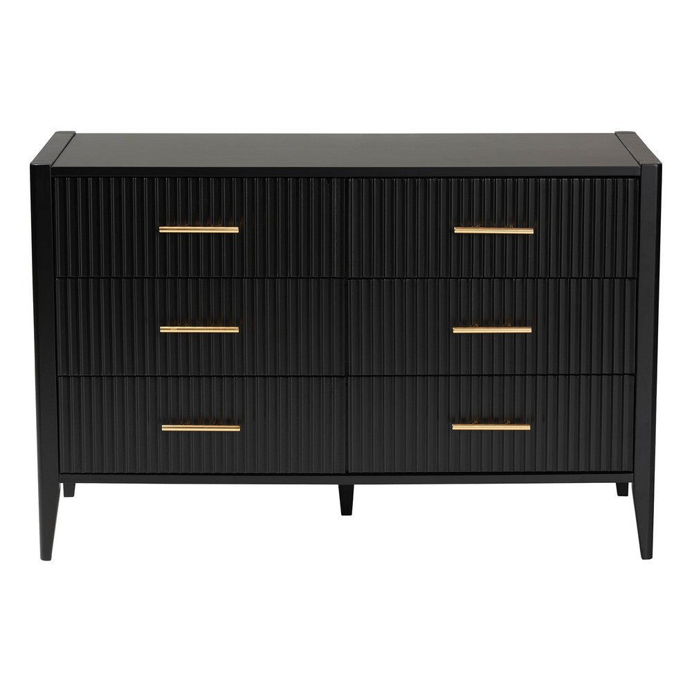Baxton Studio Primrose Mid-Century Black Fluted Wood 6-Drawer Dresser WHI-SW8000-66D6D-6DW-Black-Dresser