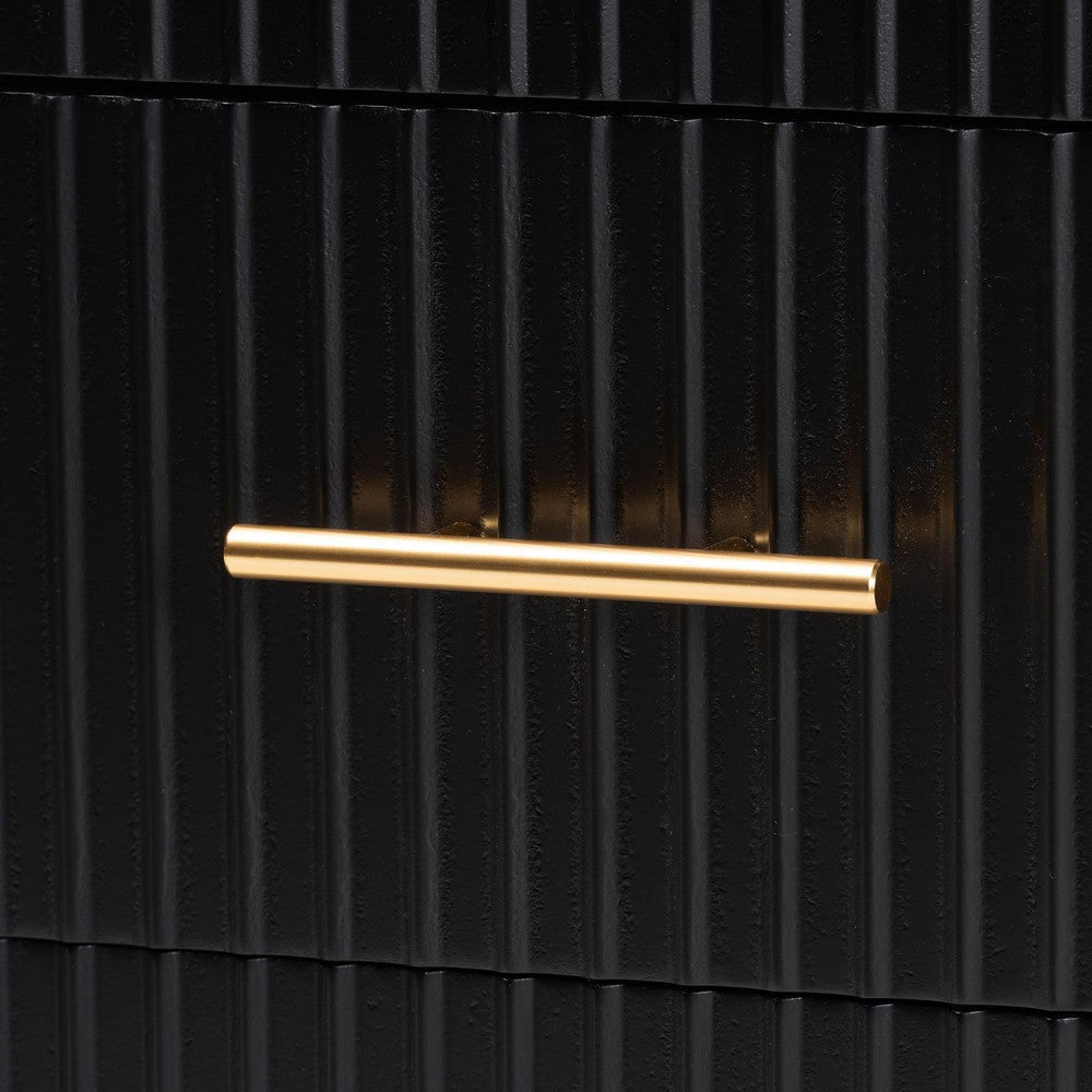 Baxton Studio Primrose Mid-Century Black Fluted Wood 6-Drawer Dresser WHI-SW8000-66D6D-6DW-Black-Dresser