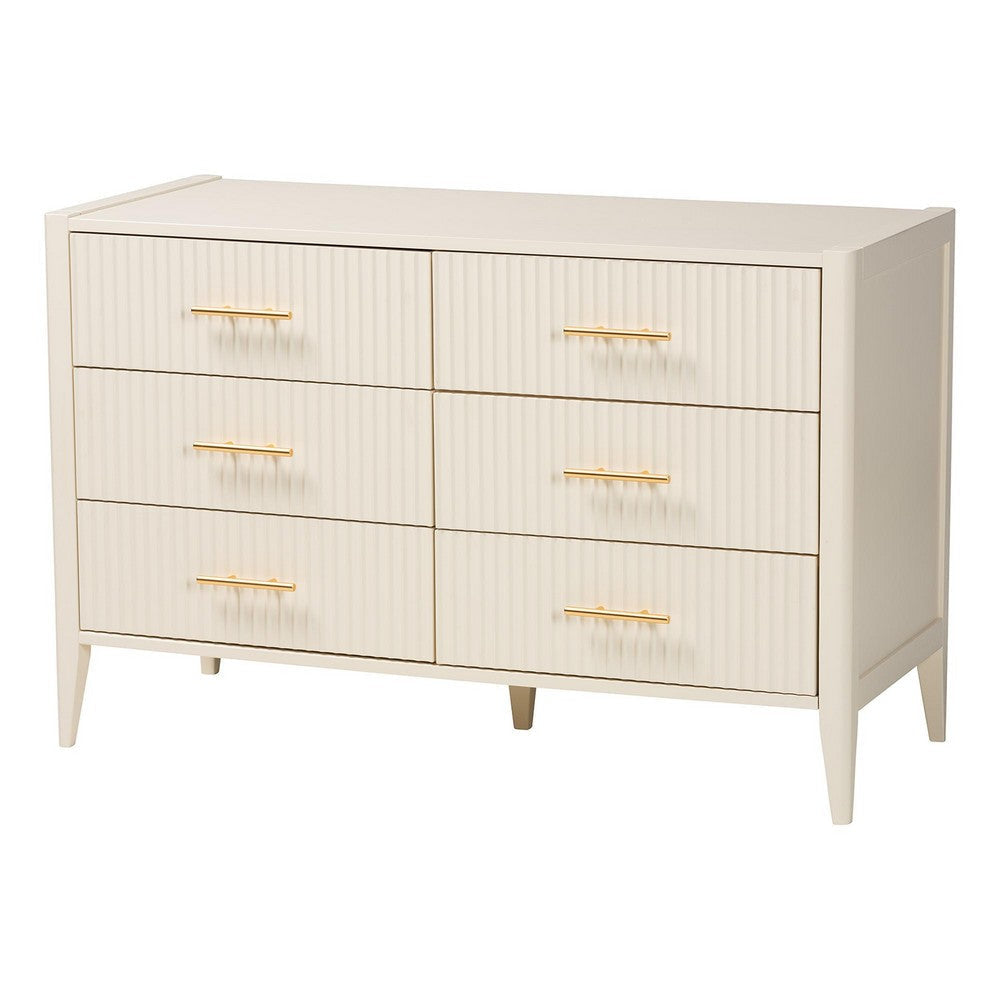 Baxton Studio Primrose Mid-Century Ivory Fluted Wood 6-Drawer Dresser WHI-SW8000-66D6D-6DW-Ivory-Dresser