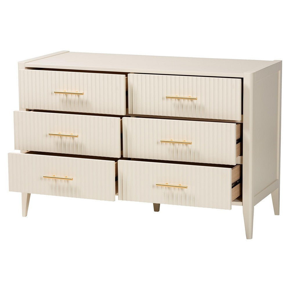Baxton Studio Primrose Mid-Century Ivory Fluted Wood 6-Drawer Dresser WHI-SW8000-66D6D-6DW-Ivory-Dresser