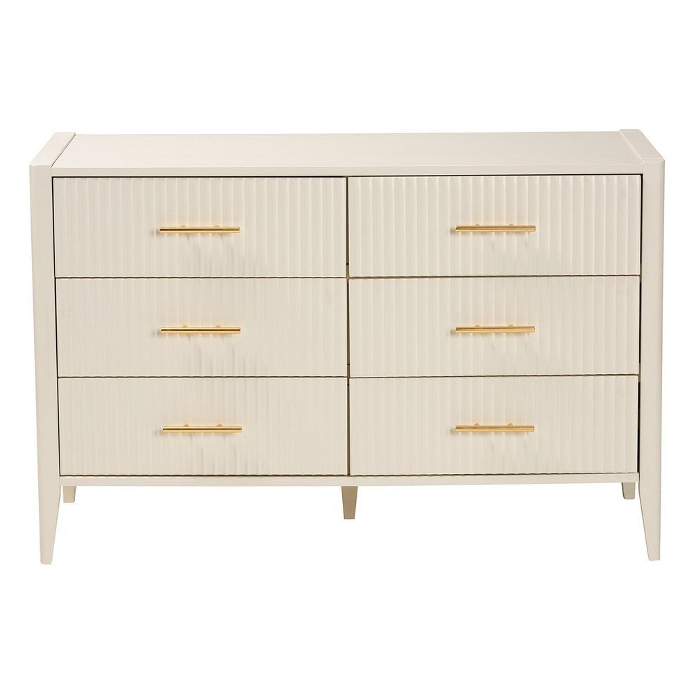 Baxton Studio Primrose Mid-Century Ivory Fluted Wood 6-Drawer Dresser WHI-SW8000-66D6D-6DW-Ivory-Dresser