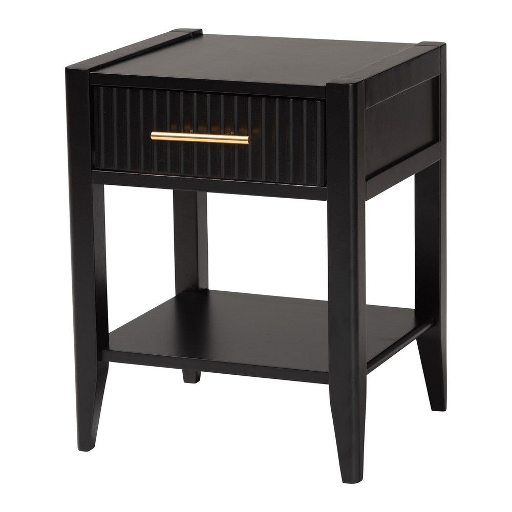Baxton Studio Primrose Mid-Century Black Fluted Wood 1-Drawer Nightstand WHI-SW8000-66NS-Black-NS