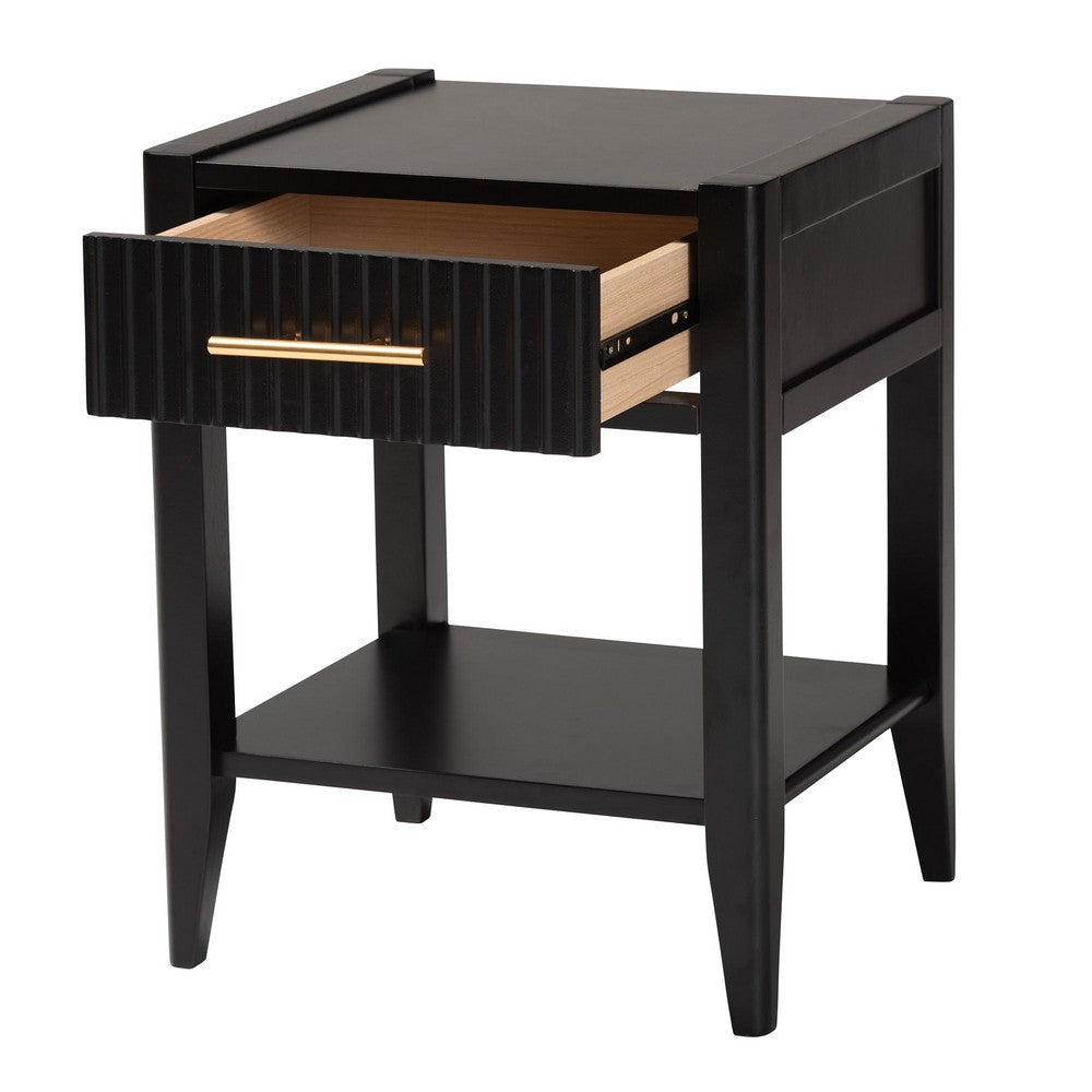 Baxton Studio Primrose Mid-Century Black Fluted Wood 1-Drawer Nightstand WHI-SW8000-66NS-Black-NS