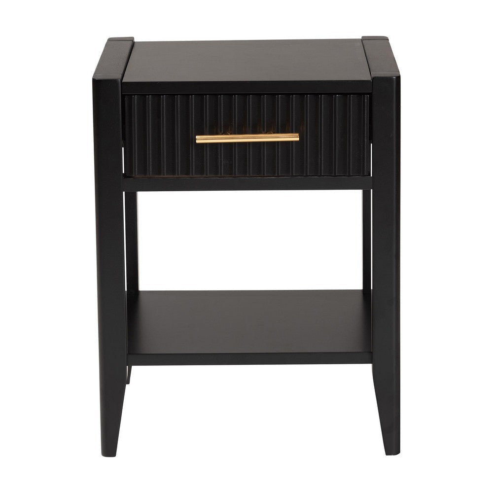 Baxton Studio Primrose Mid-Century Black Fluted Wood 1-Drawer Nightstand WHI-SW8000-66NS-Black-NS