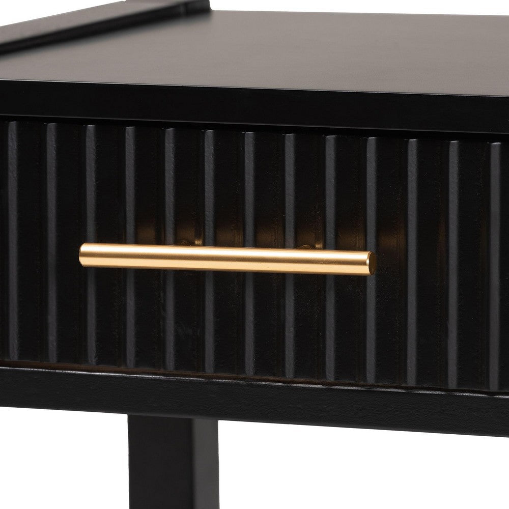 Baxton Studio Primrose Mid-Century Black Fluted Wood 1-Drawer Nightstand WHI-SW8000-66NS-Black-NS