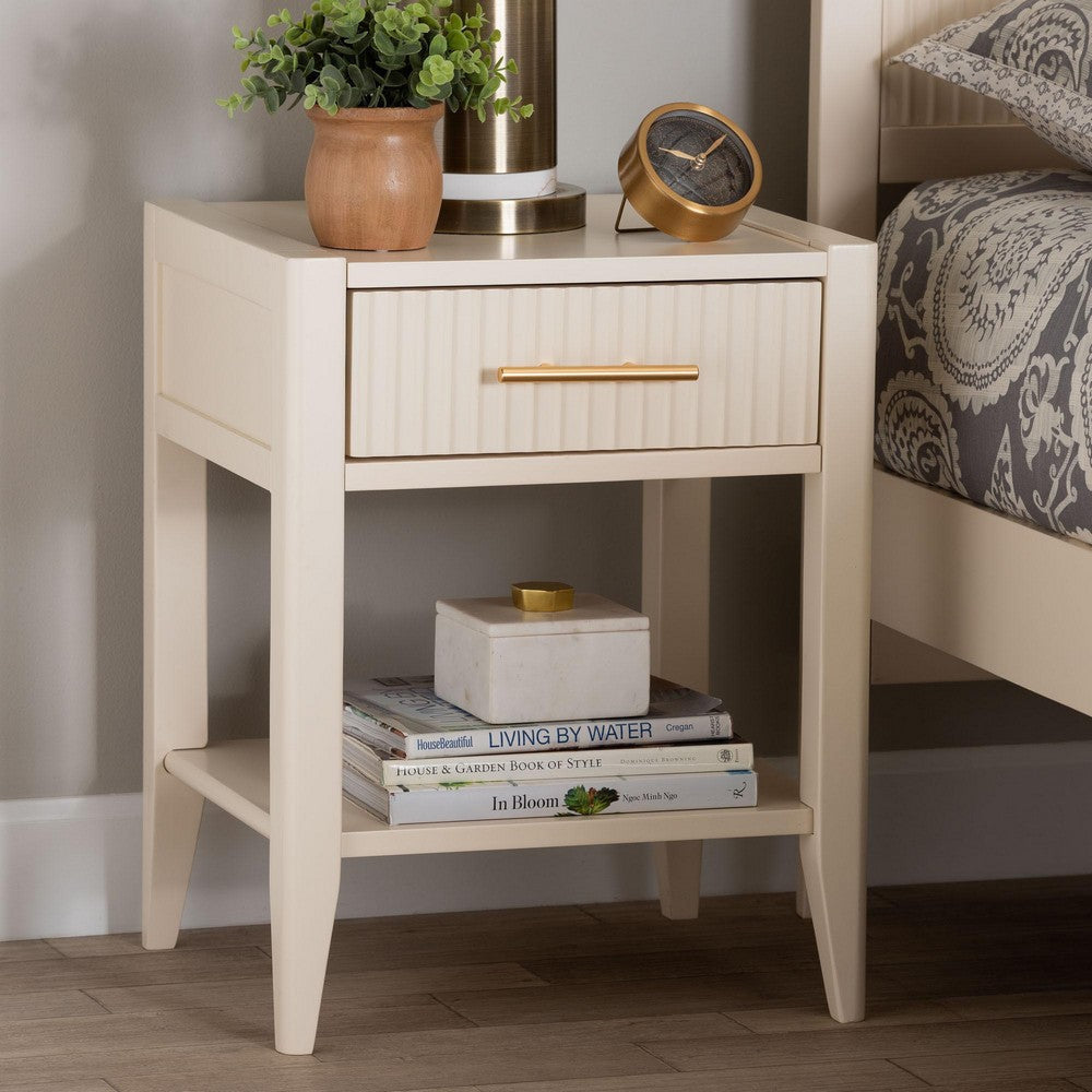 Baxton Studio Primrose Mid-Century Ivory Fluted Wood 1-Drawer Nightstand WHI-SW8000-66NS-Ivory-NS
