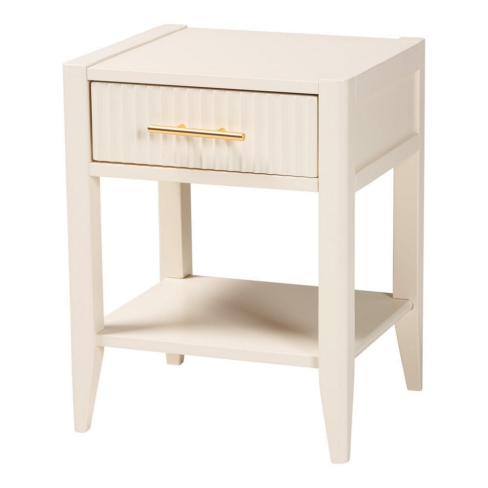 Baxton Studio Primrose Mid-Century Ivory Fluted Wood 1-Drawer Nightstand WHI-SW8000-66NS-Ivory-NS