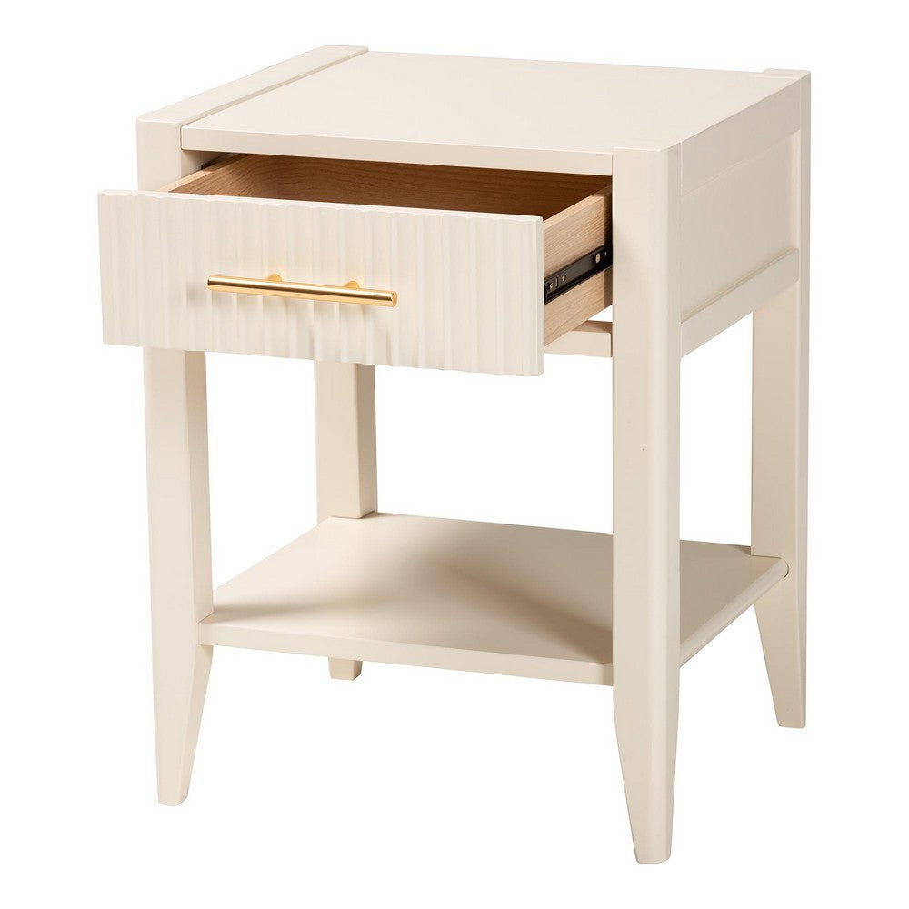 Baxton Studio Primrose Mid-Century Ivory Fluted Wood 1-Drawer Nightstand WHI-SW8000-66NS-Ivory-NS