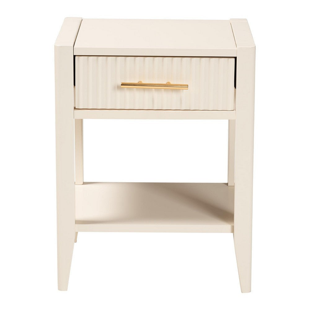 Baxton Studio Primrose Mid-Century Ivory Fluted Wood 1-Drawer Nightstand WHI-SW8000-66NS-Ivory-NS