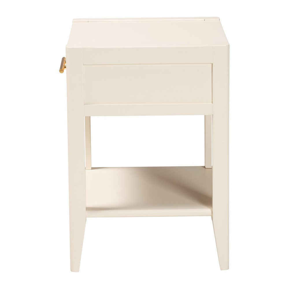 Baxton Studio Primrose Mid-Century Ivory Fluted Wood 1-Drawer Nightstand WHI-SW8000-66NS-Ivory-NS
