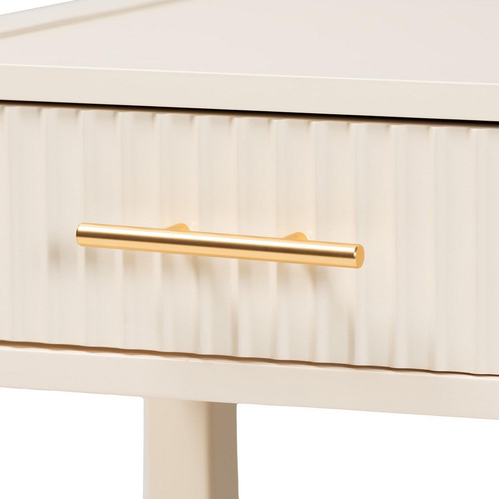 Baxton Studio Primrose Mid-Century Ivory Fluted Wood 1-Drawer Nightstand WHI-SW8000-66NS-Ivory-NS