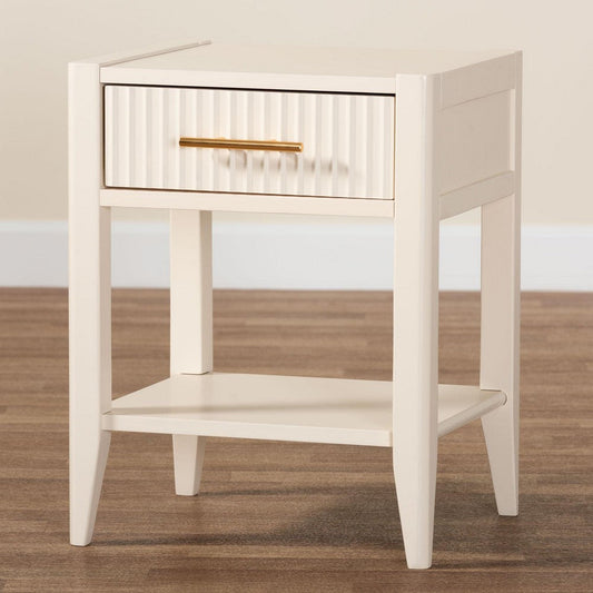 Baxton Studio Primrose Mid-Century Ivory Fluted Wood 1-Drawer Nightstand