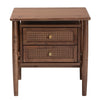 Baxton Studio Alyssa Japandi Walnut Brown Wood 2-Drawer Nightstand Woven with Rattan WHI-SW8000-86NS-Walnut-Nightstand