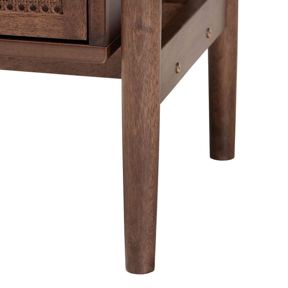 Baxton Studio Alyssa Japandi Walnut Brown Wood 2-Drawer Nightstand Woven with Rattan WHI-SW8000-86NS-Walnut-Nightstand