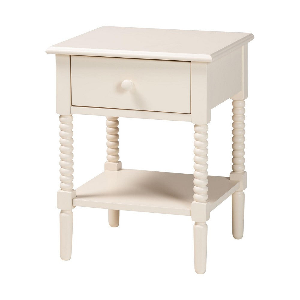 Baxton Studio Braith Farmhouse Ivory Spindle Wood 1-Drawer Nightstand WHI-SW8000-88NS-Ivory-NS