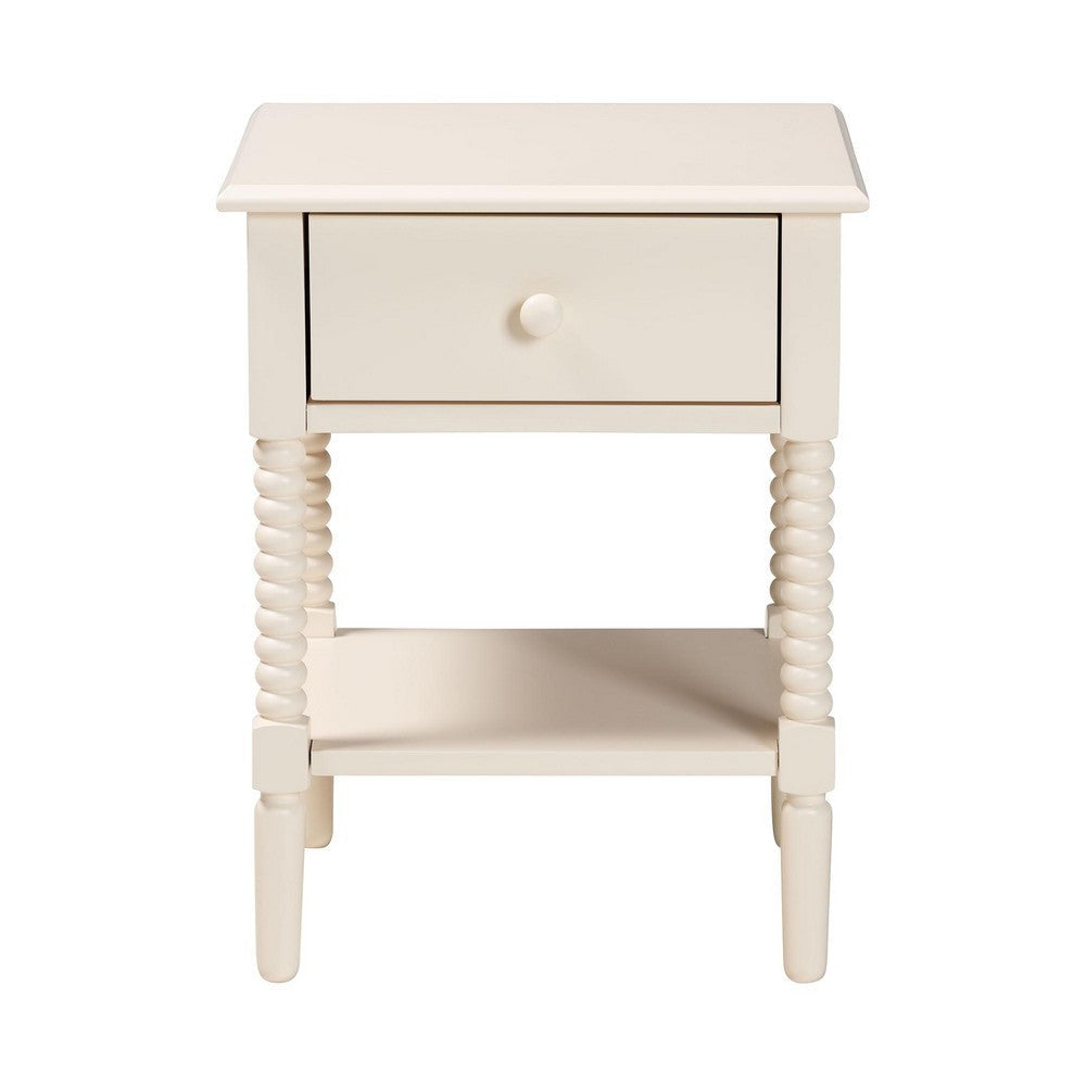 Baxton Studio Braith Farmhouse Ivory Spindle Wood 1-Drawer Nightstand WHI-SW8000-88NS-Ivory-NS