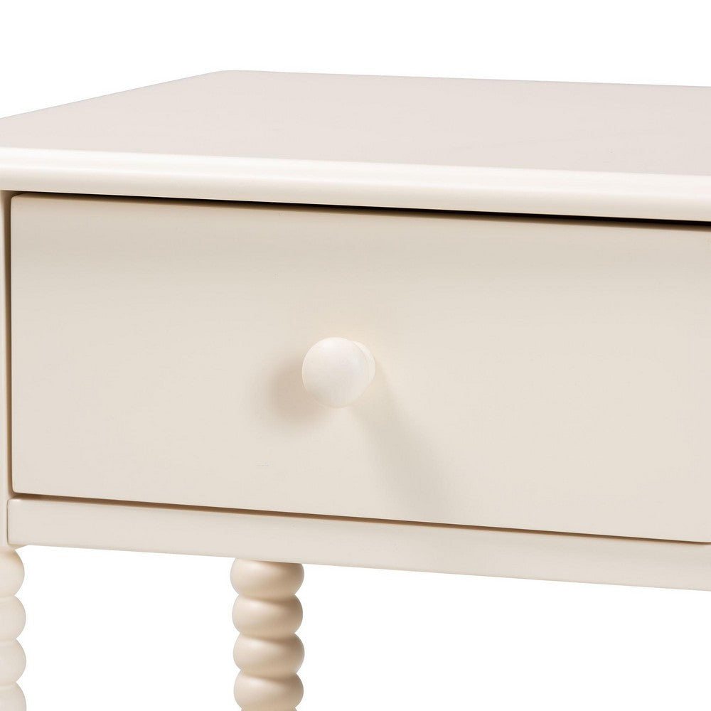 Baxton Studio Braith Farmhouse Ivory Spindle Wood 1-Drawer Nightstand WHI-SW8000-88NS-Ivory-NS