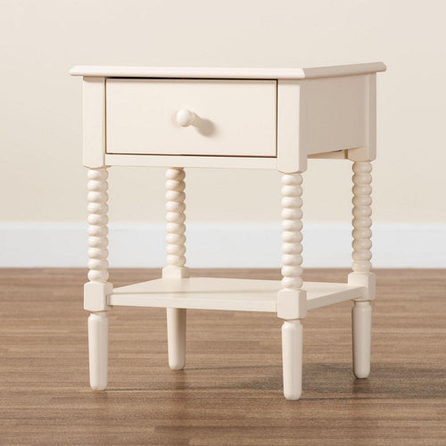 Baxton Studio Braith Farmhouse Ivory Spindle Wood 1-Drawer Nightstand