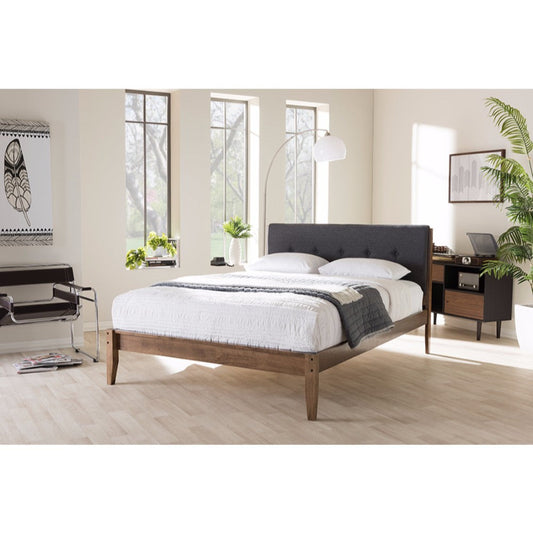 Baxton Studio Leyton Mid-Century Modern Grey Fabric Upholstered King Size Platform Bed