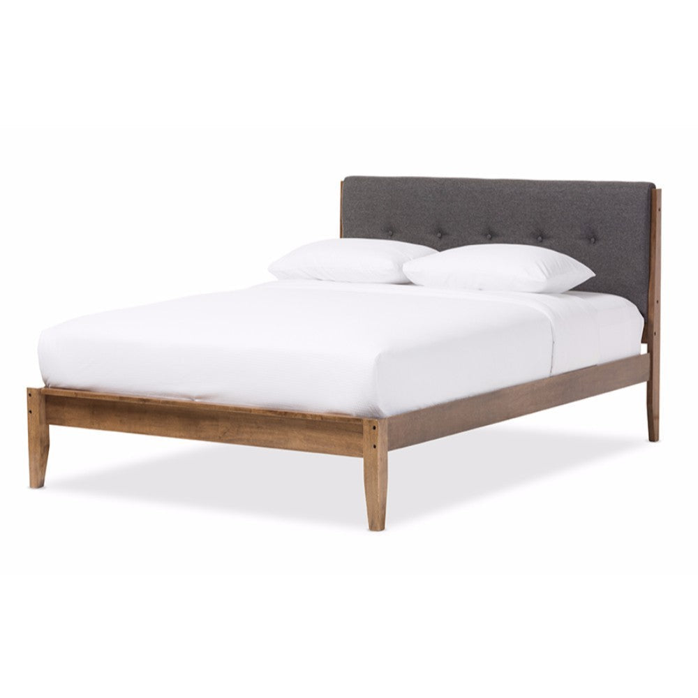 Baxton Studio Leyton Mid-Century Modern Grey Fabric Upholstered King Size Platform Bed WHI-SW8013-Grey-King