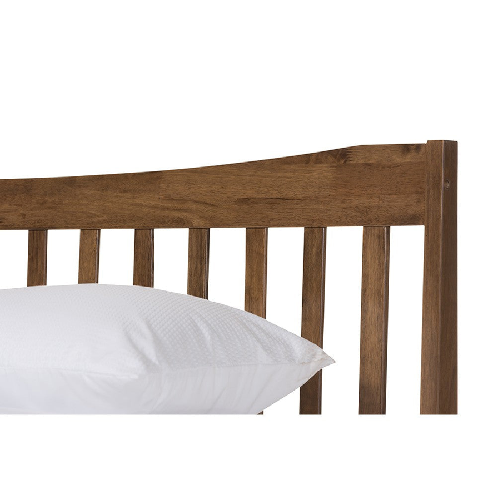Baxton Studio Edeline Mid-Century Modern Solid Walnut Wood Curvaceous Slatted King Size Platform Bed WHI-SW8015-Walnut-M17-King