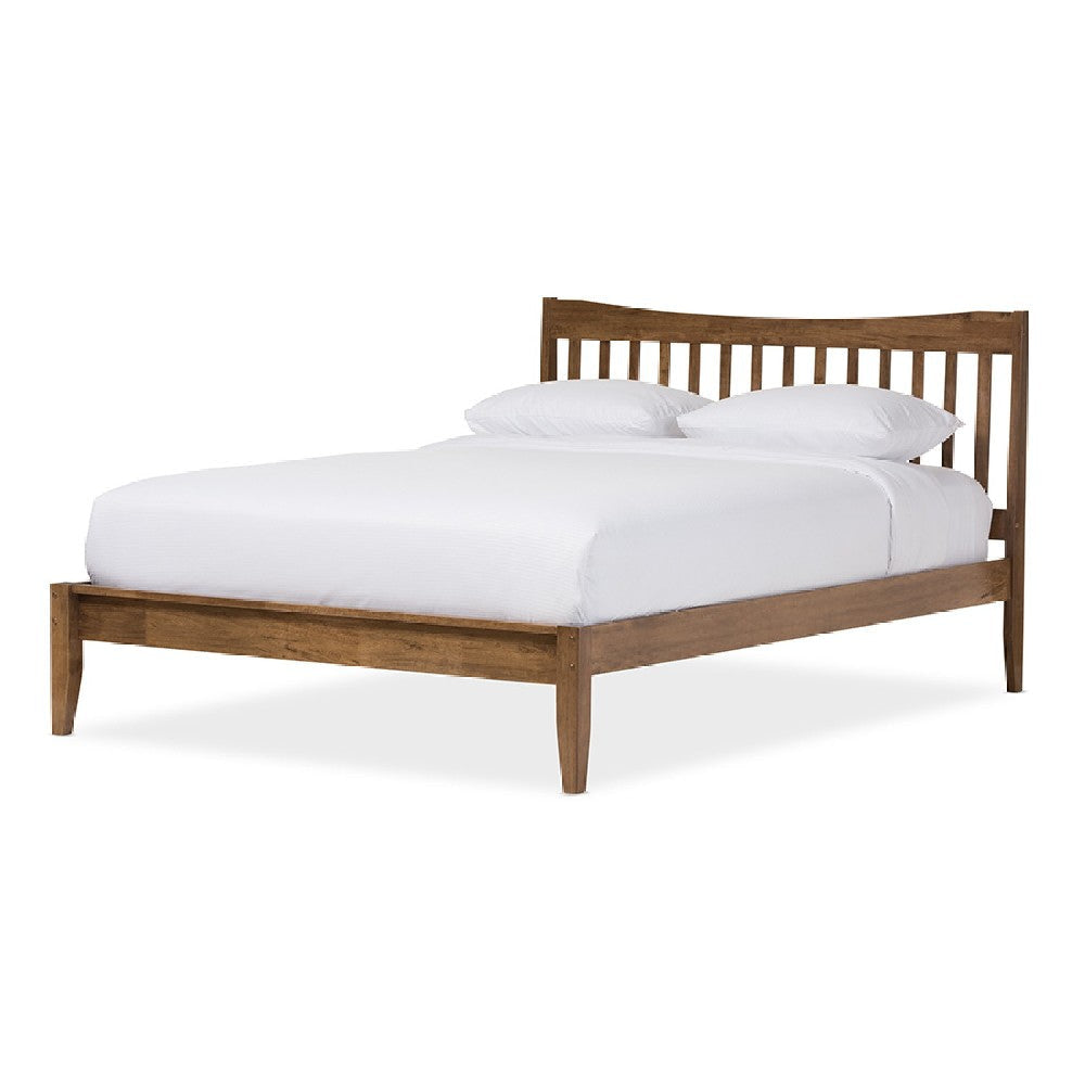 Baxton Studio Edeline Mid-Century Modern Solid Walnut Wood Curvaceous Slatted Queen Size Platform Bed WHI-SW8015-Walnut-M17-Queen