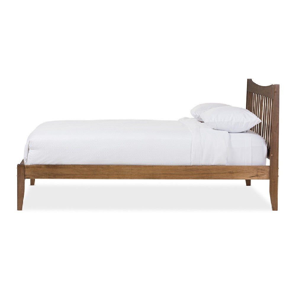 Baxton Studio Edeline Mid-Century Modern Solid Walnut Wood Curvaceous Slatted Queen Size Platform Bed WHI-SW8015-Walnut-M17-Queen