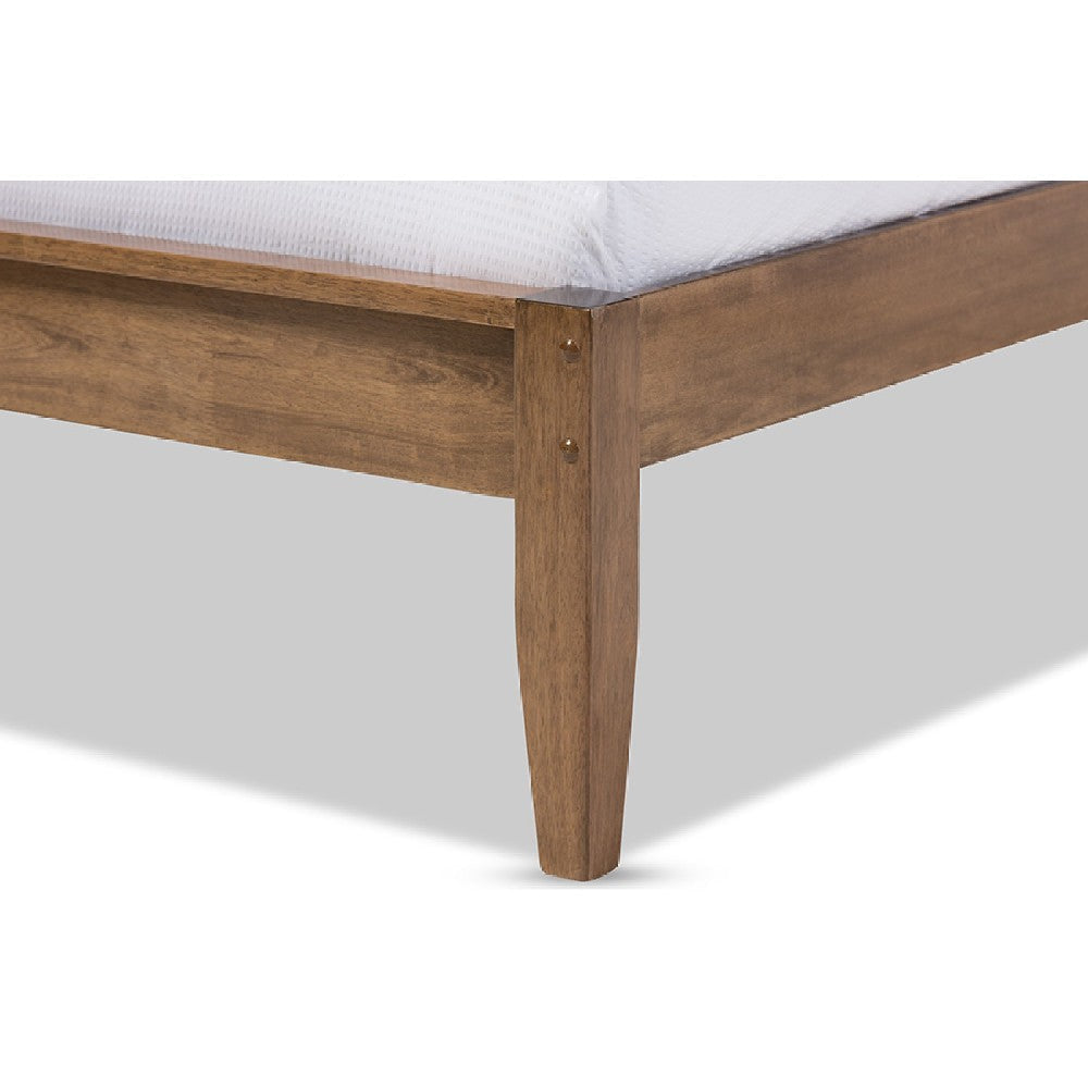 Baxton Studio Edeline Mid-Century Modern Solid Walnut Wood Curvaceous Slatted Queen Size Platform Bed WHI-SW8015-Walnut-M17-Queen