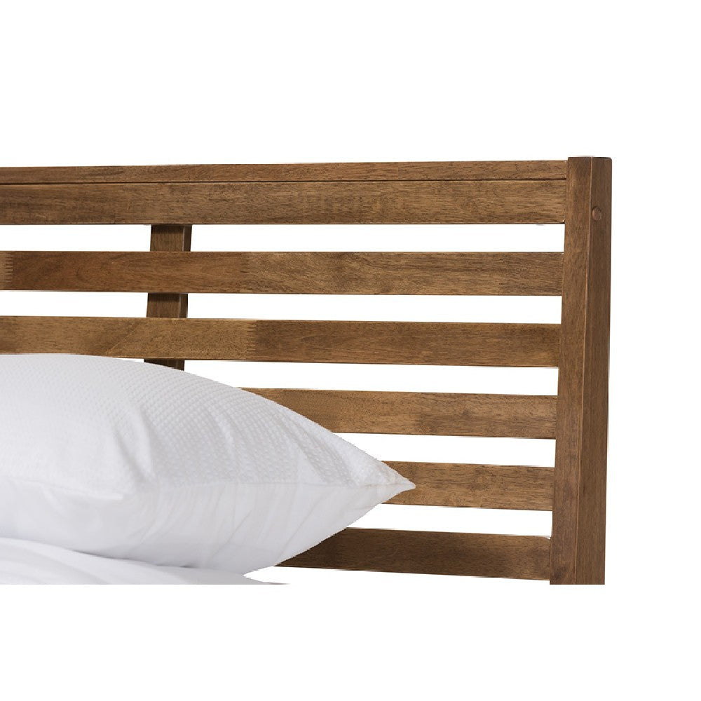 Baxton Studio Daylan Mid-Century Modern Solid Walnut Wood Slatted Queen Size Platform Bed WHI-SW8016-Walnut-M17-Queen