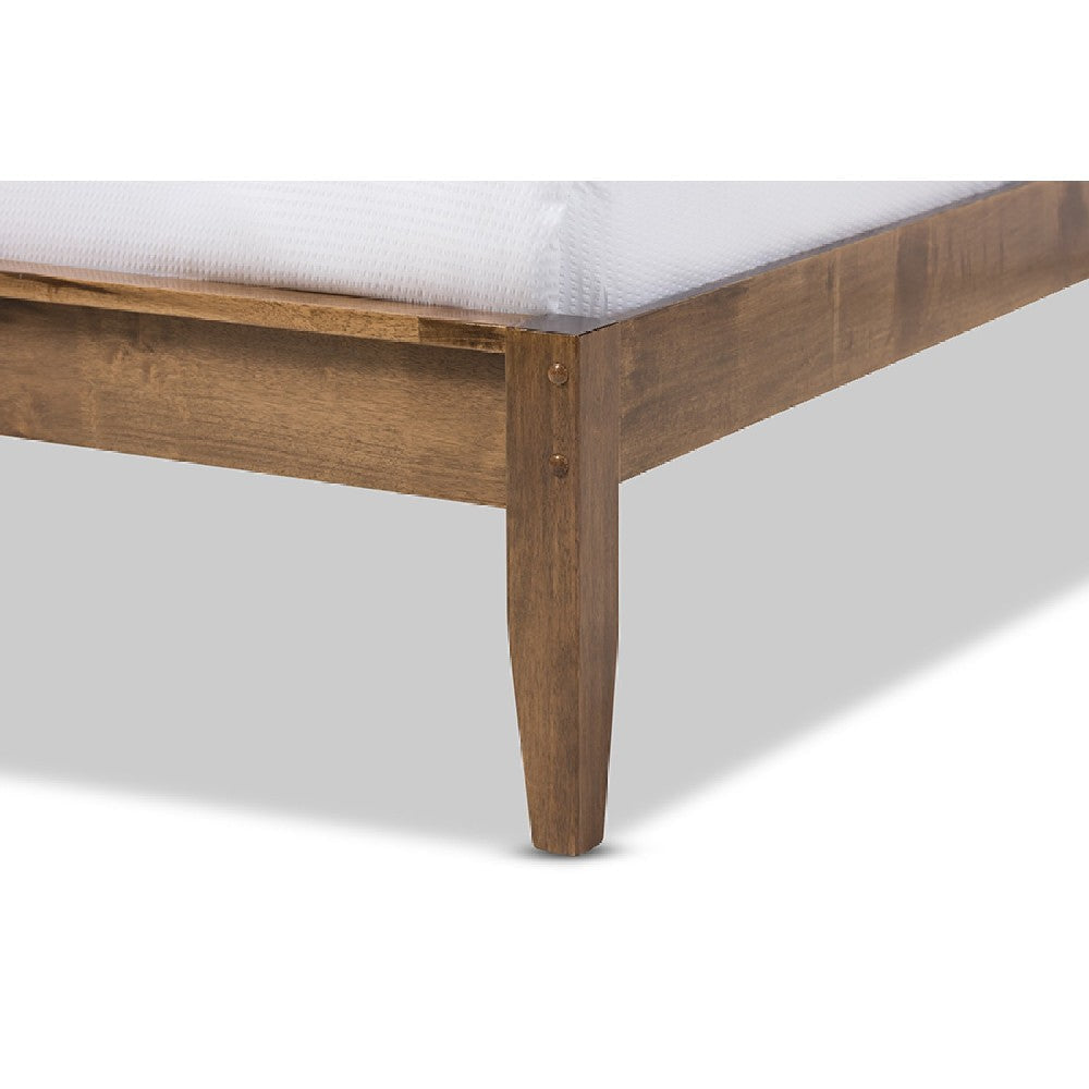 Baxton Studio Daylan Mid-Century Modern Solid Walnut Wood Slatted Queen Size Platform Bed WHI-SW8016-Walnut-M17-Queen