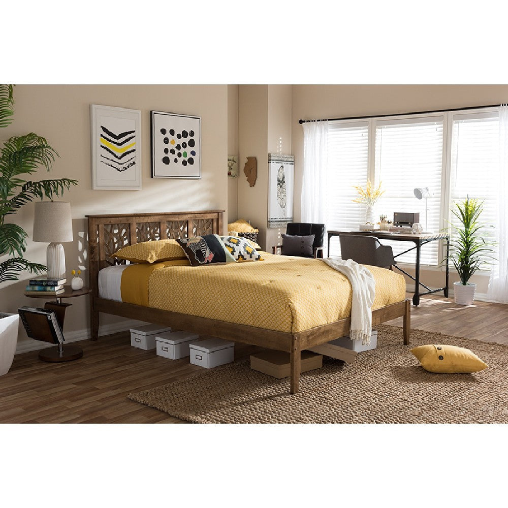 Baxton Studio Trina Contemporary Tree Branch Inspired Walnut Wood Queen Size Platform Bed