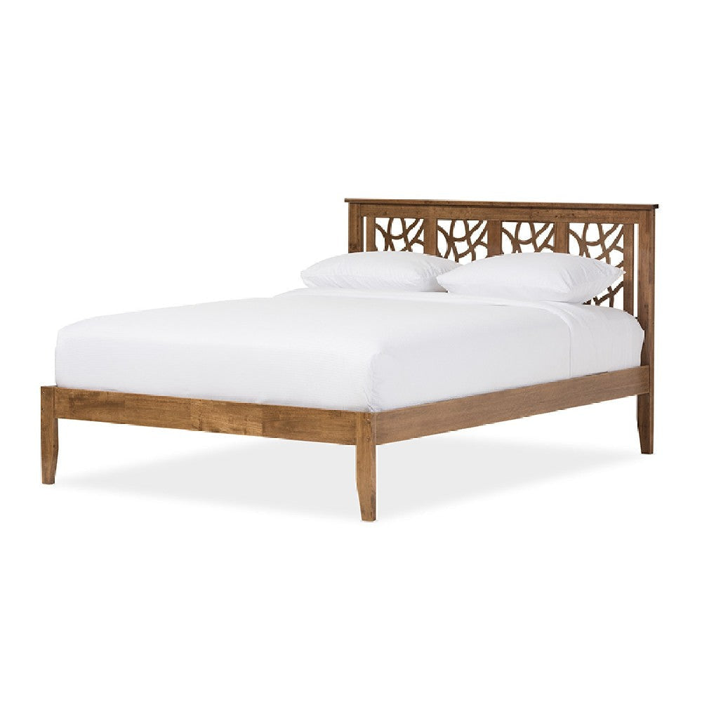 Baxton Studio Trina Contemporary Tree Branch Inspired Walnut Wood Queen Size Platform Bed WHI-SW8019-Walnut-M17-Queen