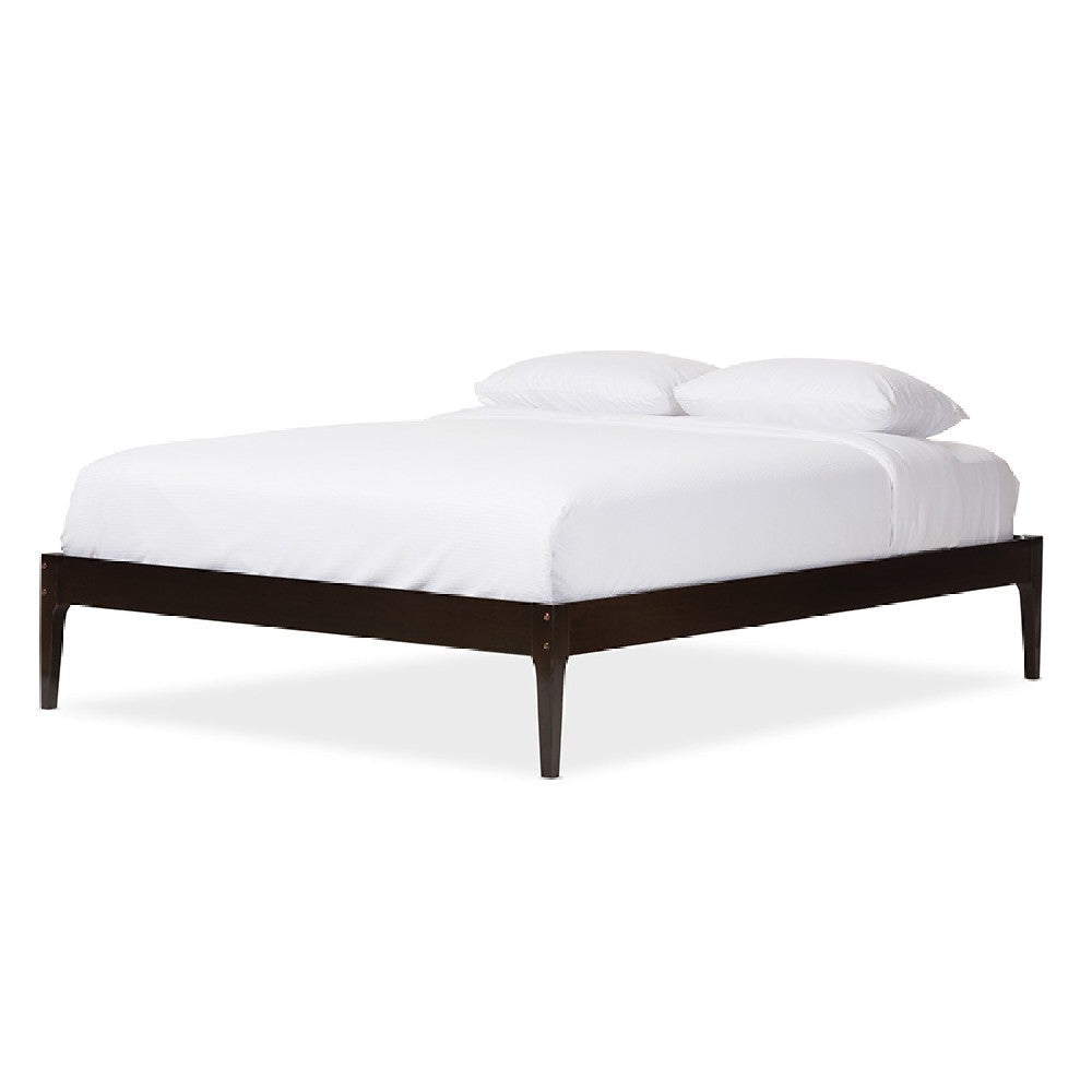 Baxton Studio Bentley Mid-Century Modern Cappuccino Finishing Solid Wood Queen Size Bed Frame