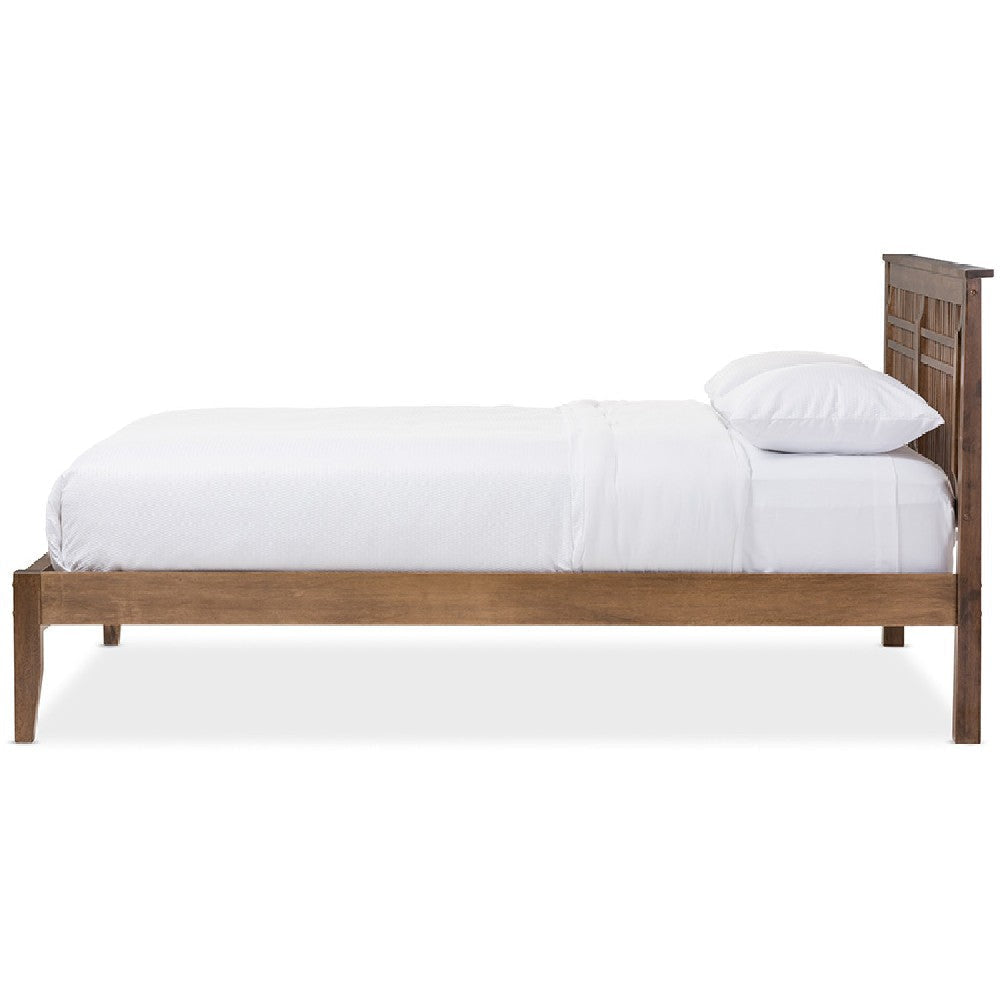 Baxton Studio Loafey Mid-Century Modern Solid Walnut Wood Window-Pane Style Full Size Platform Bed