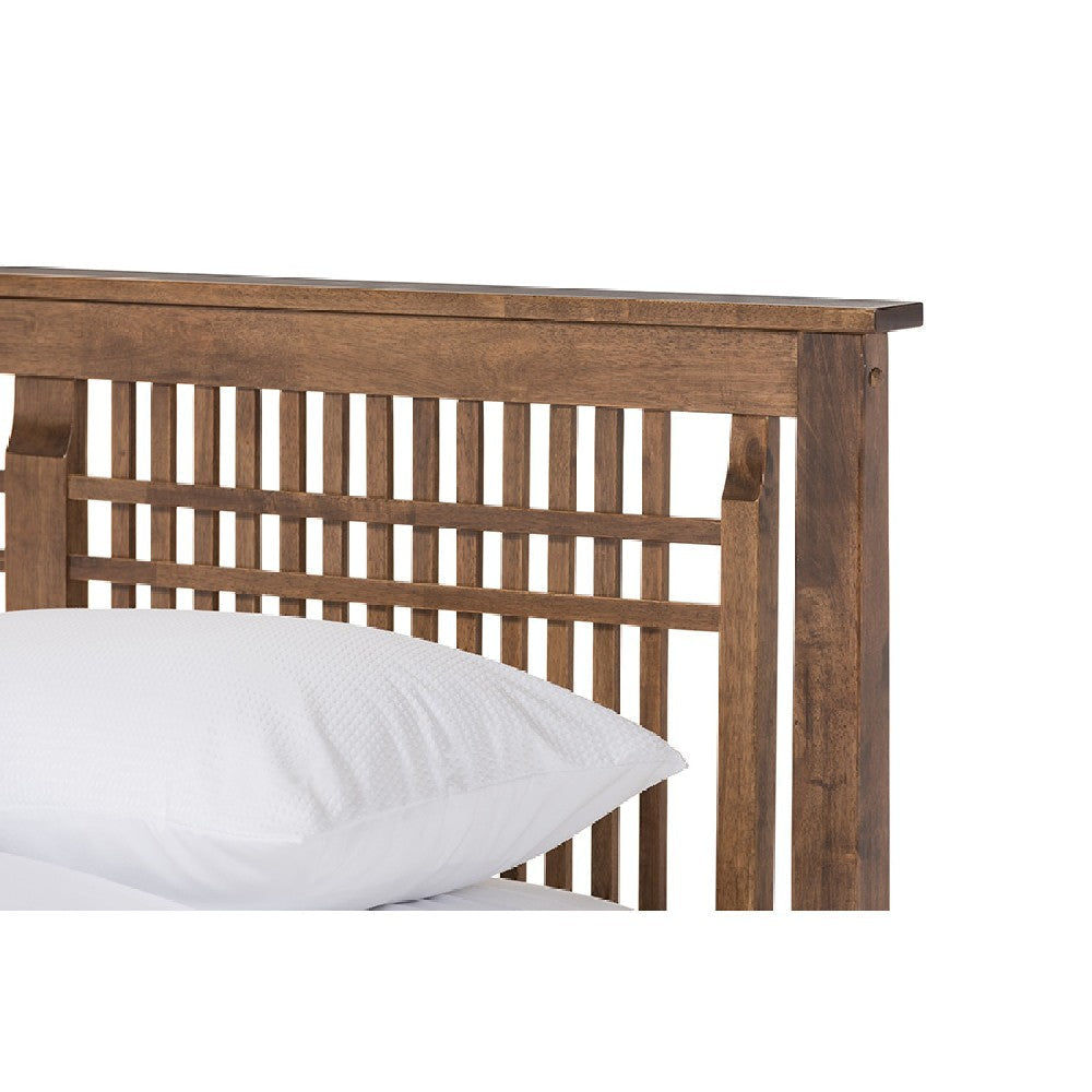 Baxton Studio Loafey Mid-Century Modern Solid Walnut Wood Window-Pane Style Full Size Platform Bed