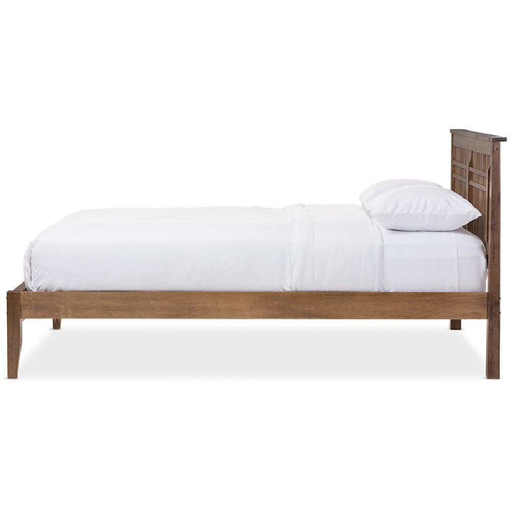 Baxton Studio Loafey Mid-Century Modern Solid Walnut Wood Window-Pane Style Queen Size Platform Bed WHI-SW8028-Walnut-M17-Queen