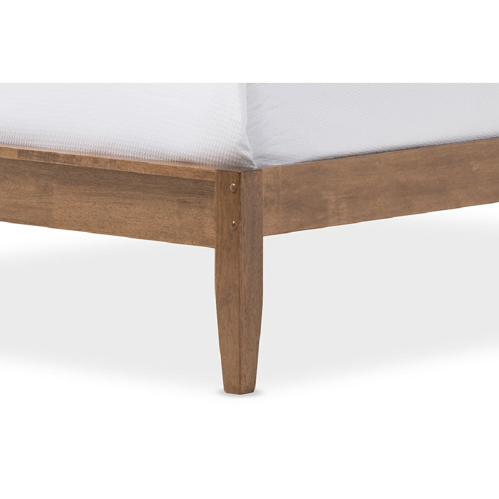 Baxton Studio Loafey Mid-Century Modern Solid Walnut Wood Window-Pane Style Queen Size Platform Bed WHI-SW8028-Walnut-M17-Queen