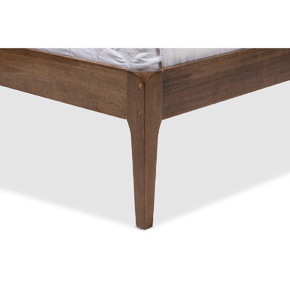 Baxton Studio Ember Mid-Century Dark Grey Fabric and Medium Brown Finish Wood Queen Size Platform Bed WHI-SW8063-Grey-Walnut-M7-Queen