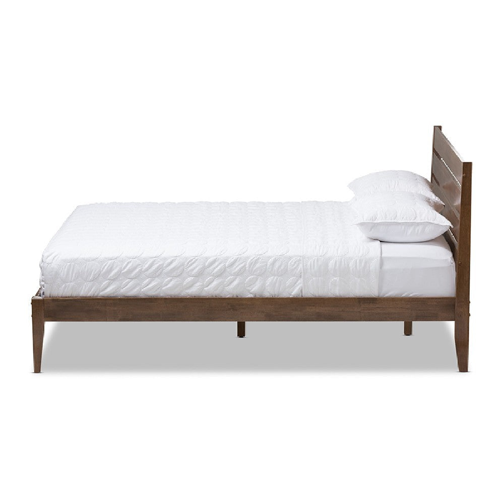 Baxton Studio Elmdon Mid-Century Modern Solid Walnut Wood Slatted Headboard Style Full Size Platform Bed WHI-SW8066-Walnut-M17-Full