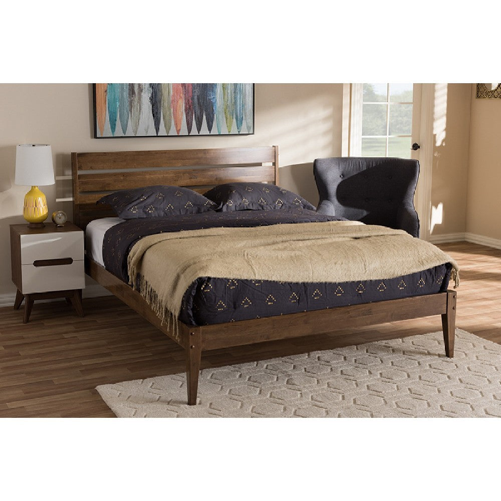 Baxton Studio Elmdon Mid-Century Modern Solid Walnut Wood Slatted Headboard Style Full Size Platform Bed WHI-SW8066-Walnut-M17-Full