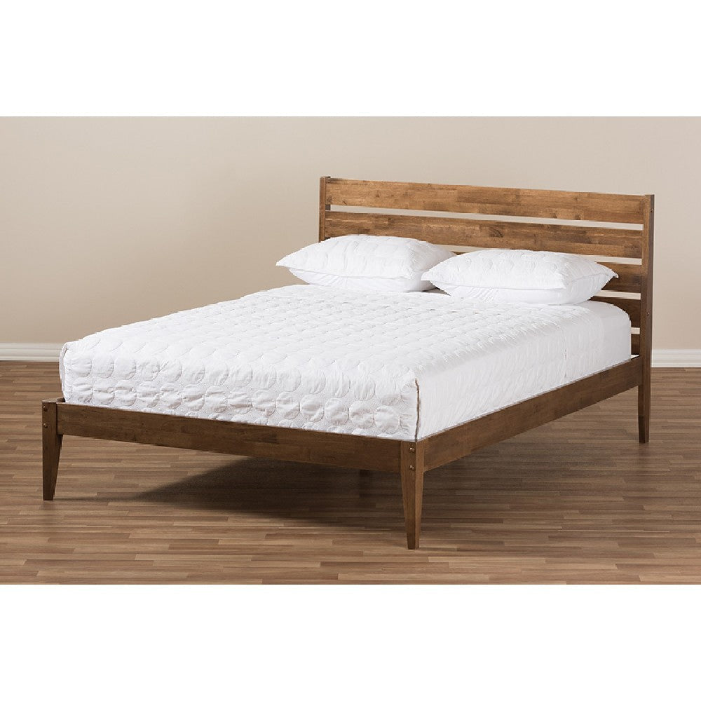 Baxton Studio Elmdon Mid-Century Modern Solid Walnut Wood Slatted Headboard Style Full Size Platform Bed WHI-SW8066-Walnut-M17-Full