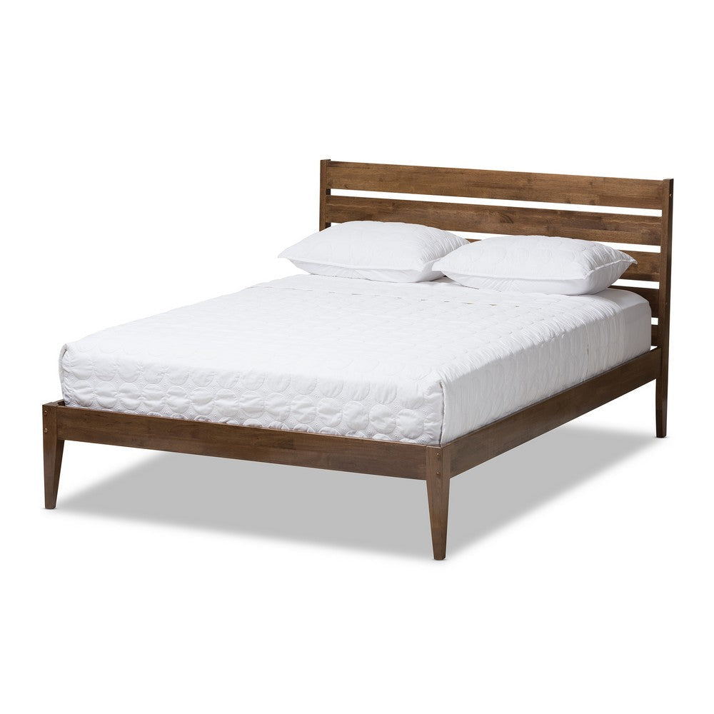 Baxton Studio Elmdon Mid-Century Modern Solid Walnut Wood Slatted Headboard Style King Size Platform Bed WHI-SW8066-Walnut-M17-King