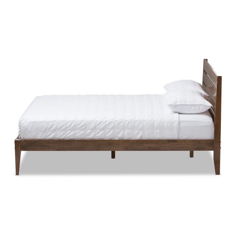 Baxton Studio Elmdon Mid-Century Modern Solid Walnut Wood Slatted Headboard Style King Size Platform Bed WHI-SW8066-Walnut-M17-King