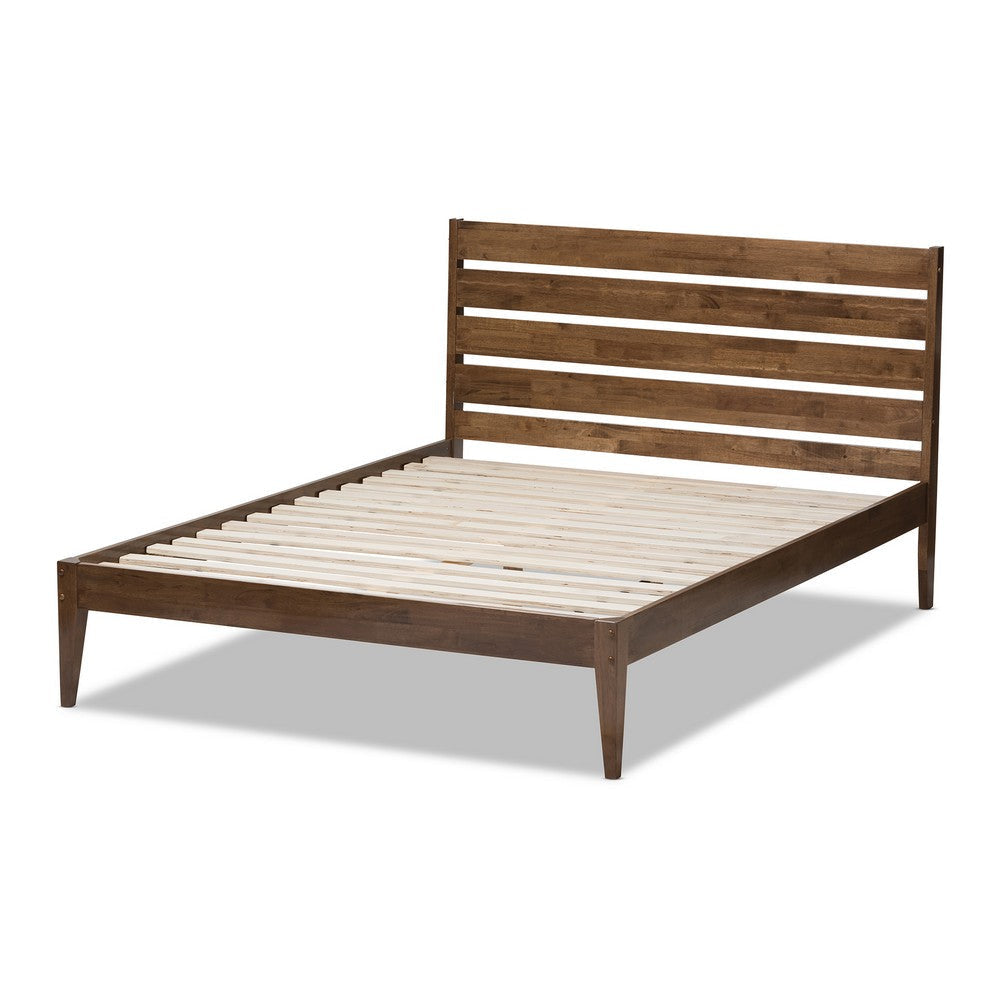 Baxton Studio Elmdon Mid-Century Modern Solid Walnut Wood Slatted Headboard Style King Size Platform Bed WHI-SW8066-Walnut-M17-King
