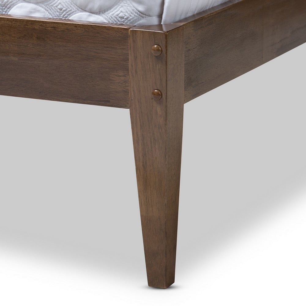 Baxton Studio Elmdon Mid-Century Modern Solid Walnut Wood Slatted Headboard Style King Size Platform Bed WHI-SW8066-Walnut-M17-King
